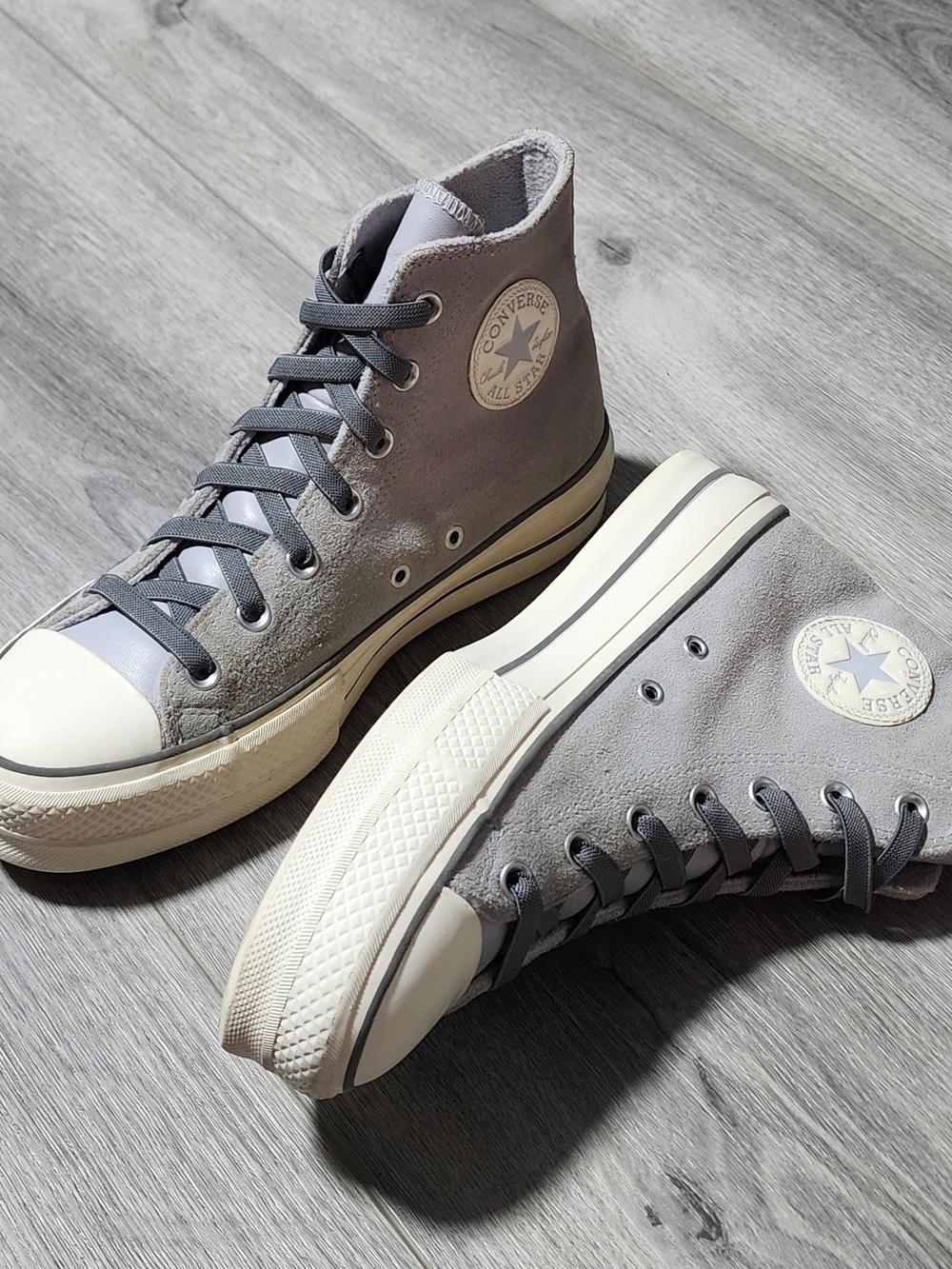 Converse Chuck Taylor Lift Platform High Top Grey Suede Chunky Sneakers Womens 9